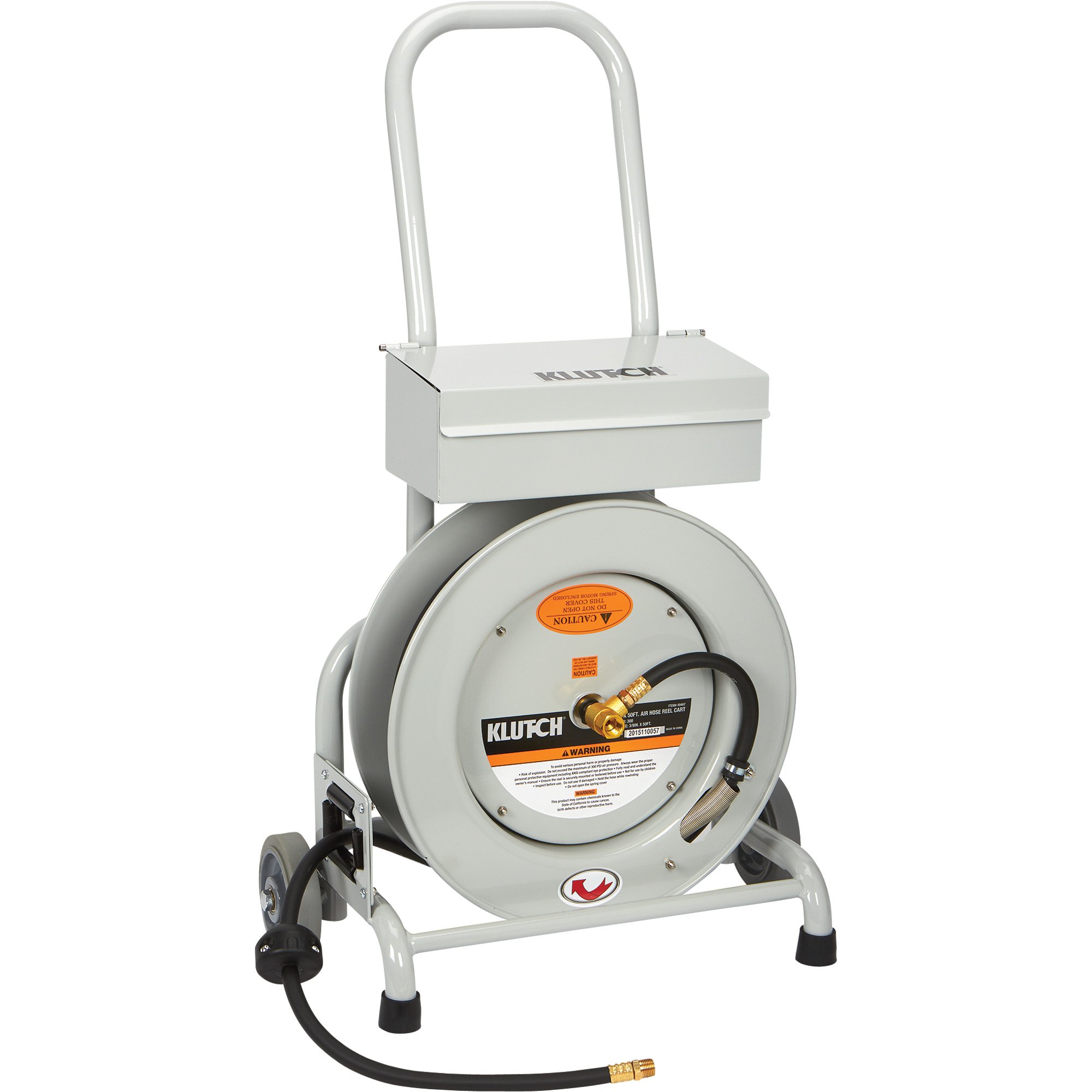 Klutch Portable Air Hose Reel Cart — With 3/8in. x 50ft. Hi-Flex Hose and Toolbox
